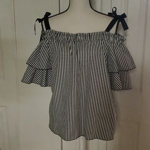 Janet chung gingham off shoulder blouse